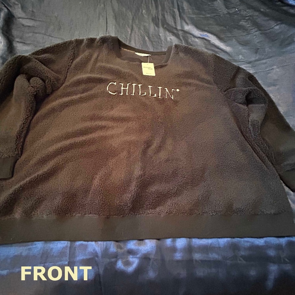 PLUSH TOP, FLEECE, BLACK, SIZE 4X, RIBBED CUFFS, BONNE NUIT for ADDITION ELLE,